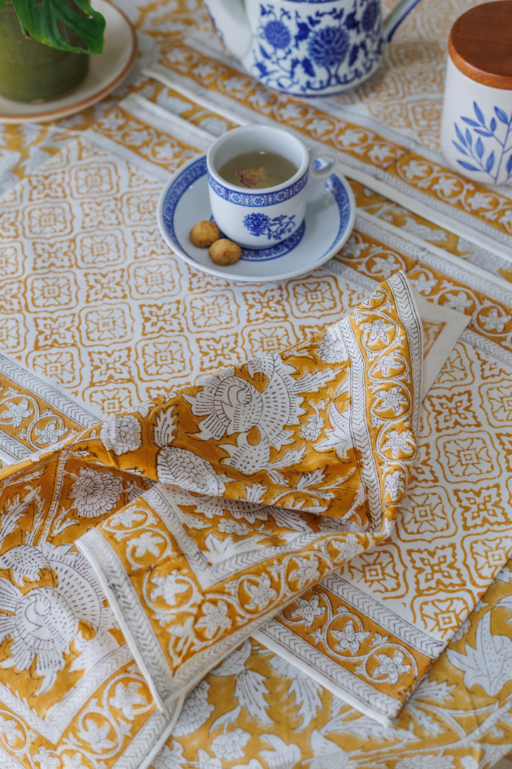 Spice Route Block print napkins - Dinner napkins - set of 6 napkins - Yellow