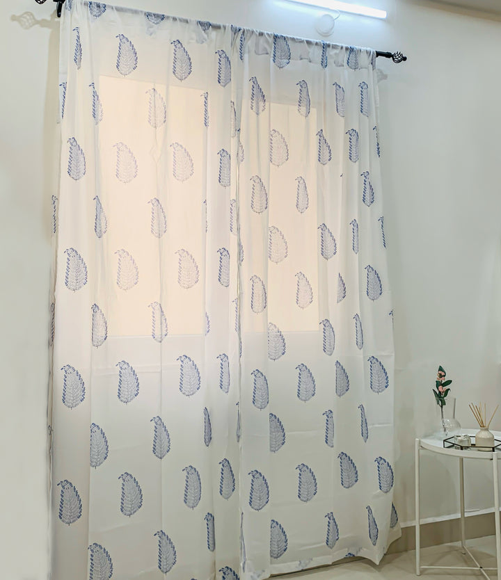 Blue feather curtains - Block print sheer curtains