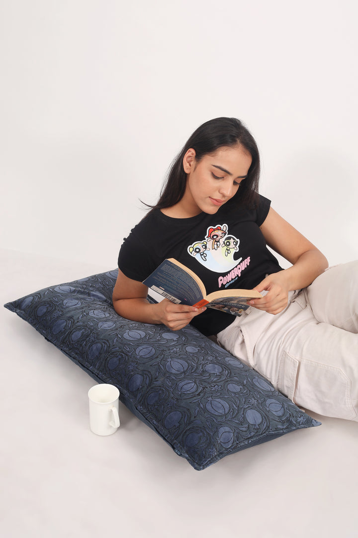 Extra Long lumbar block print velvet pillows - Royal Blue - 16 x 36 inches