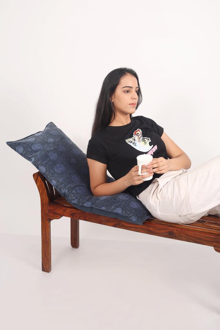 Extra Long lumbar block print velvet pillows - Royal Blue - 16 x 36 inches