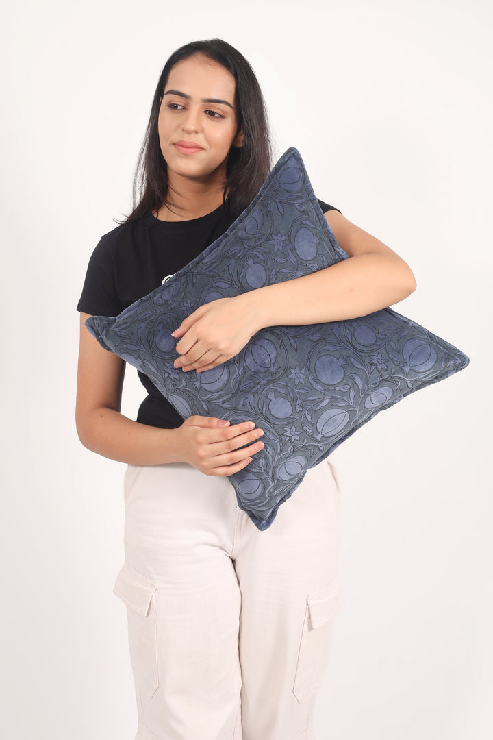 Block print velvet cushion covers - Royal Blue