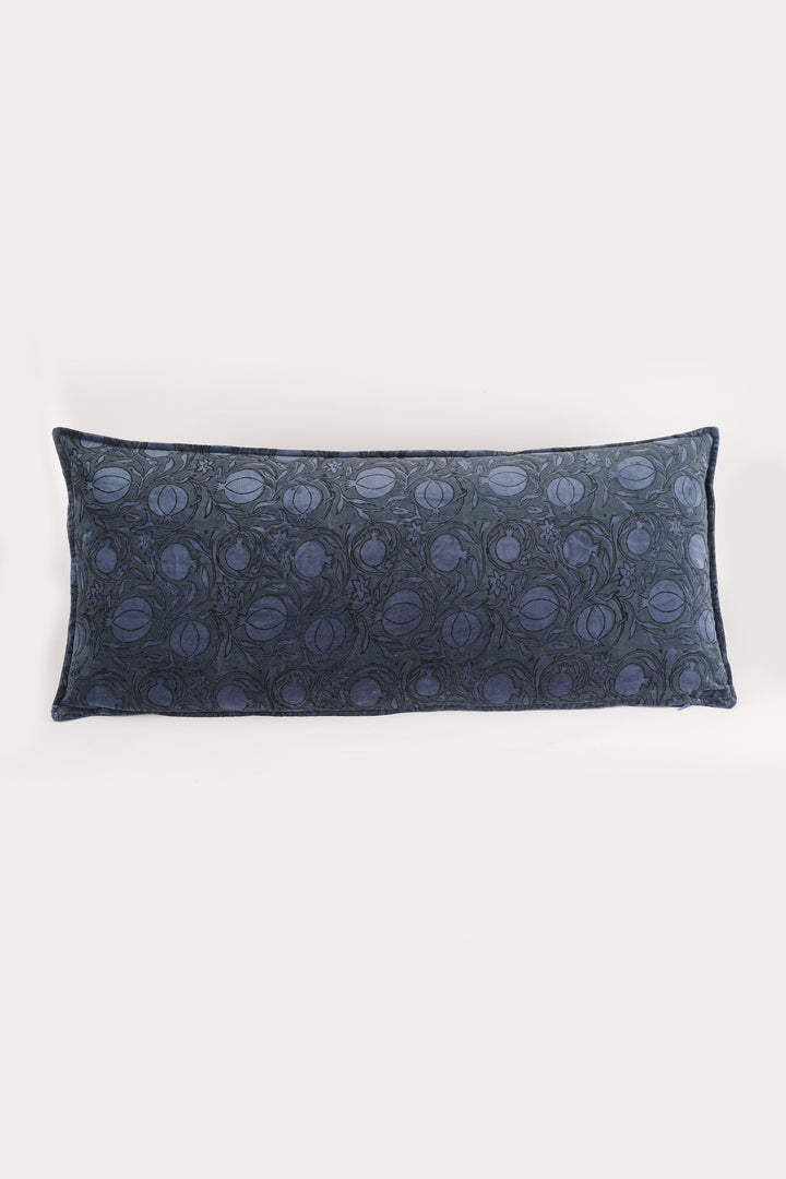 Extra Long lumbar block print velvet pillows - Royal Blue - 16 x 36 inches