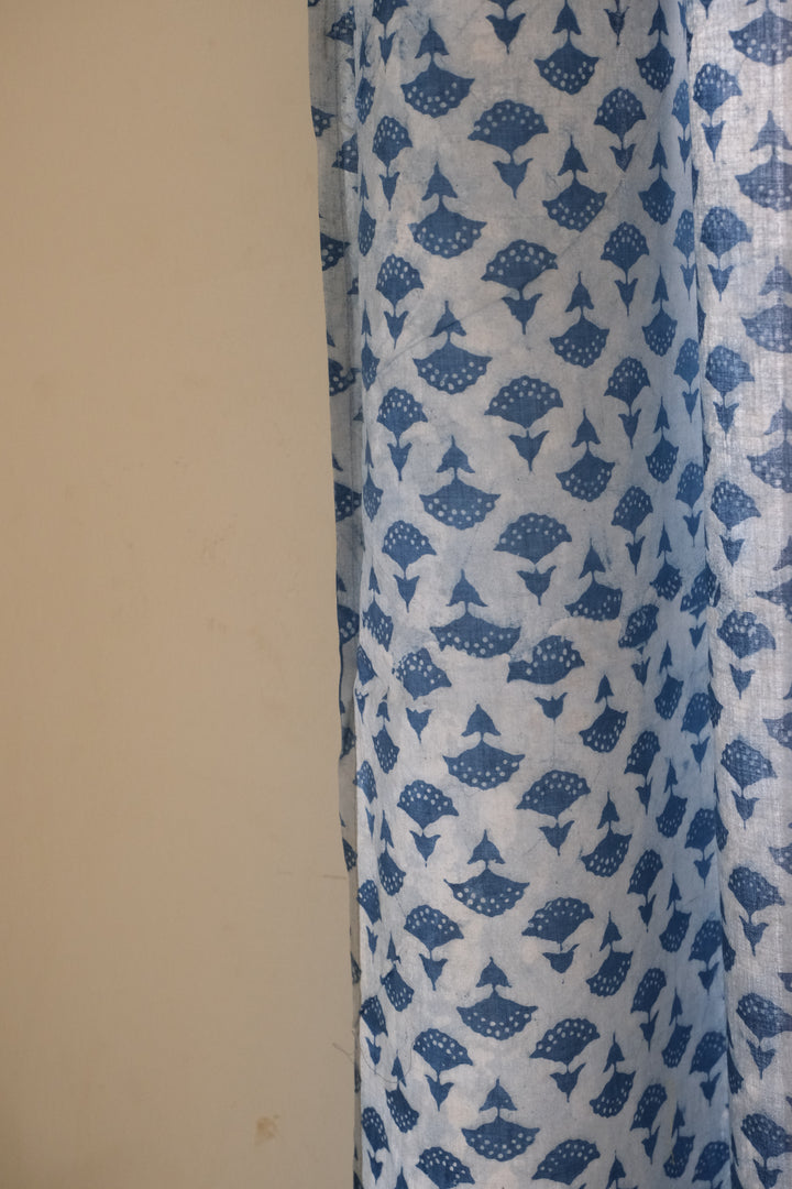 Indigo Ditsy floral curtains - Sheer Curtains - Off white and dark blue