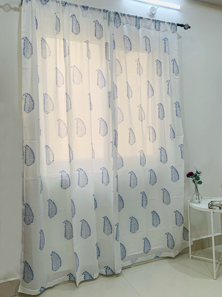 Blue feather curtains - Block print sheer curtains