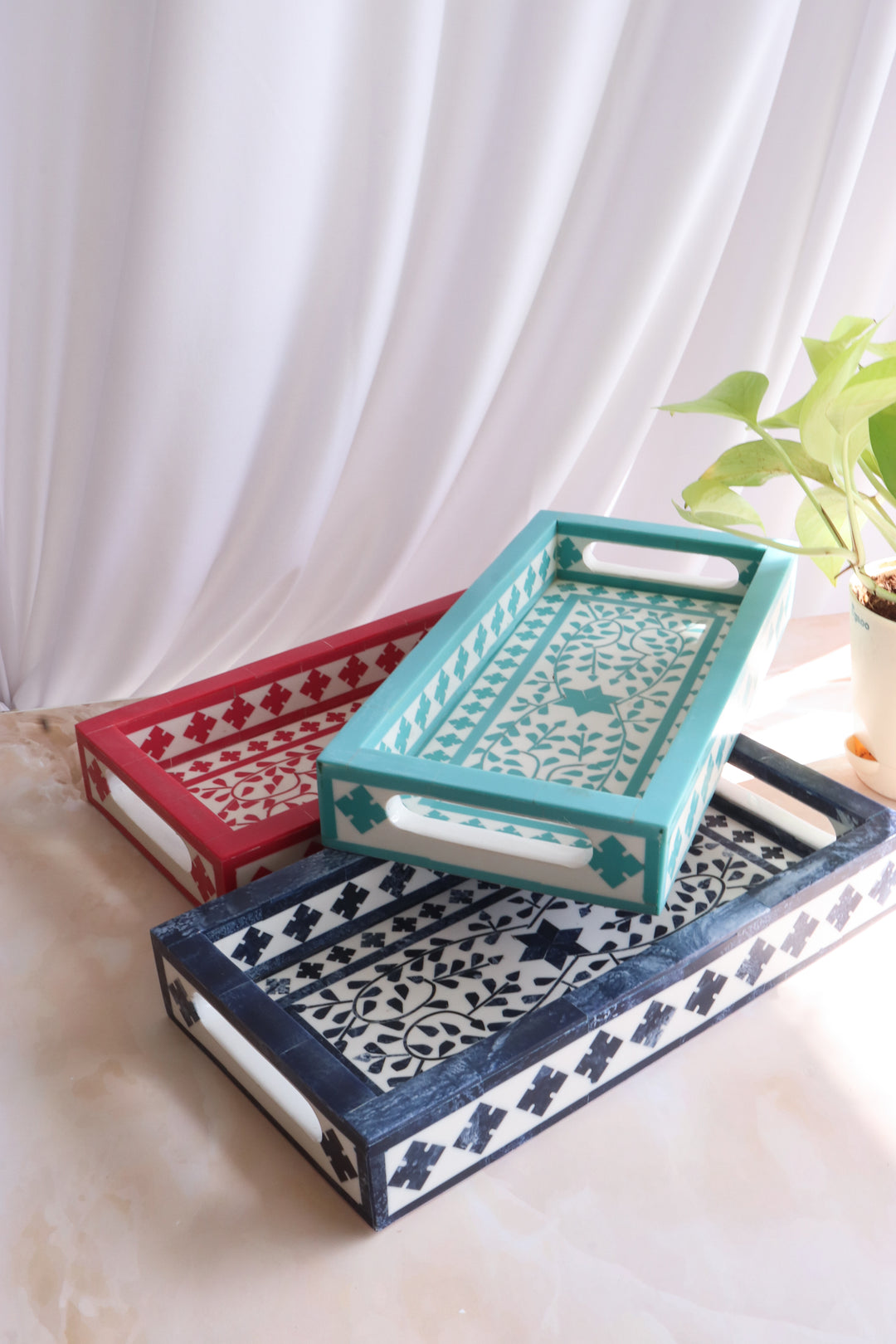 Dark Blue Inlay tray - Vegan Inlay work tray - Handcrafted Decorative trays