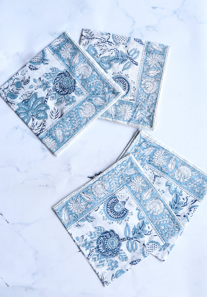 Norway Light Blue Block print napkins - Light weight dinner napkins - set of 6 napkins