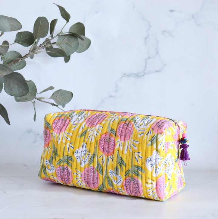 Personalized Large Makeup bags - Block print cosmetic bag - Custom toiletry pouch with name