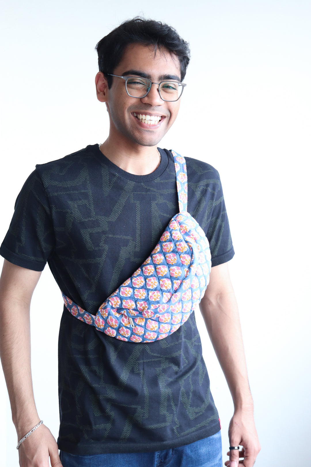 Block print belt bags - Fanny pack unisex - Dark blue booti