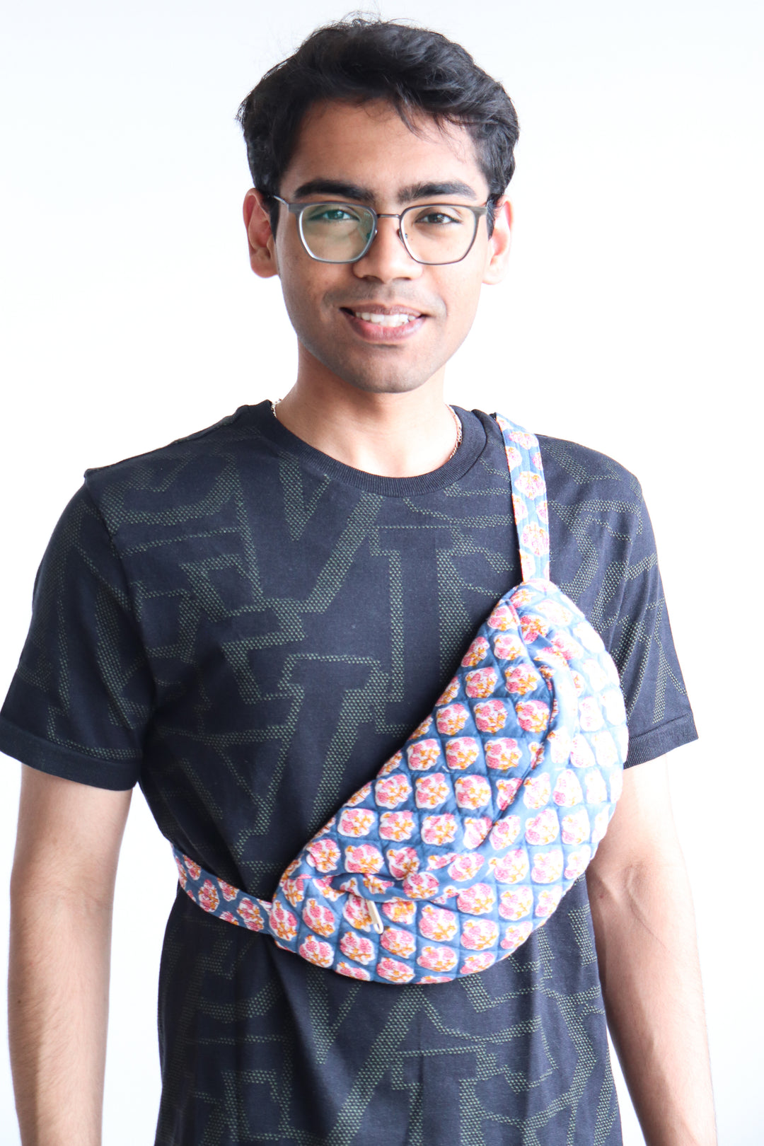Block print belt bags - Fanny pack unisex - Dark blue booti