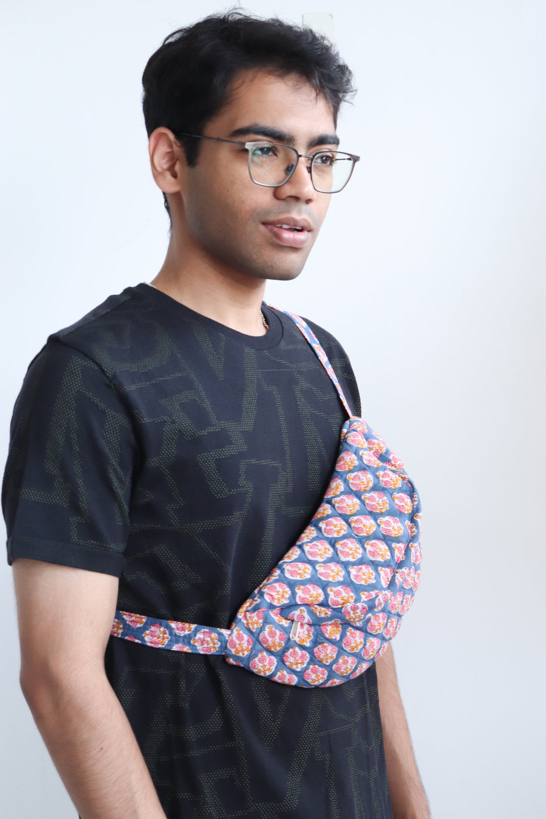 Block print belt bags - Fanny pack unisex - Dark blue booti