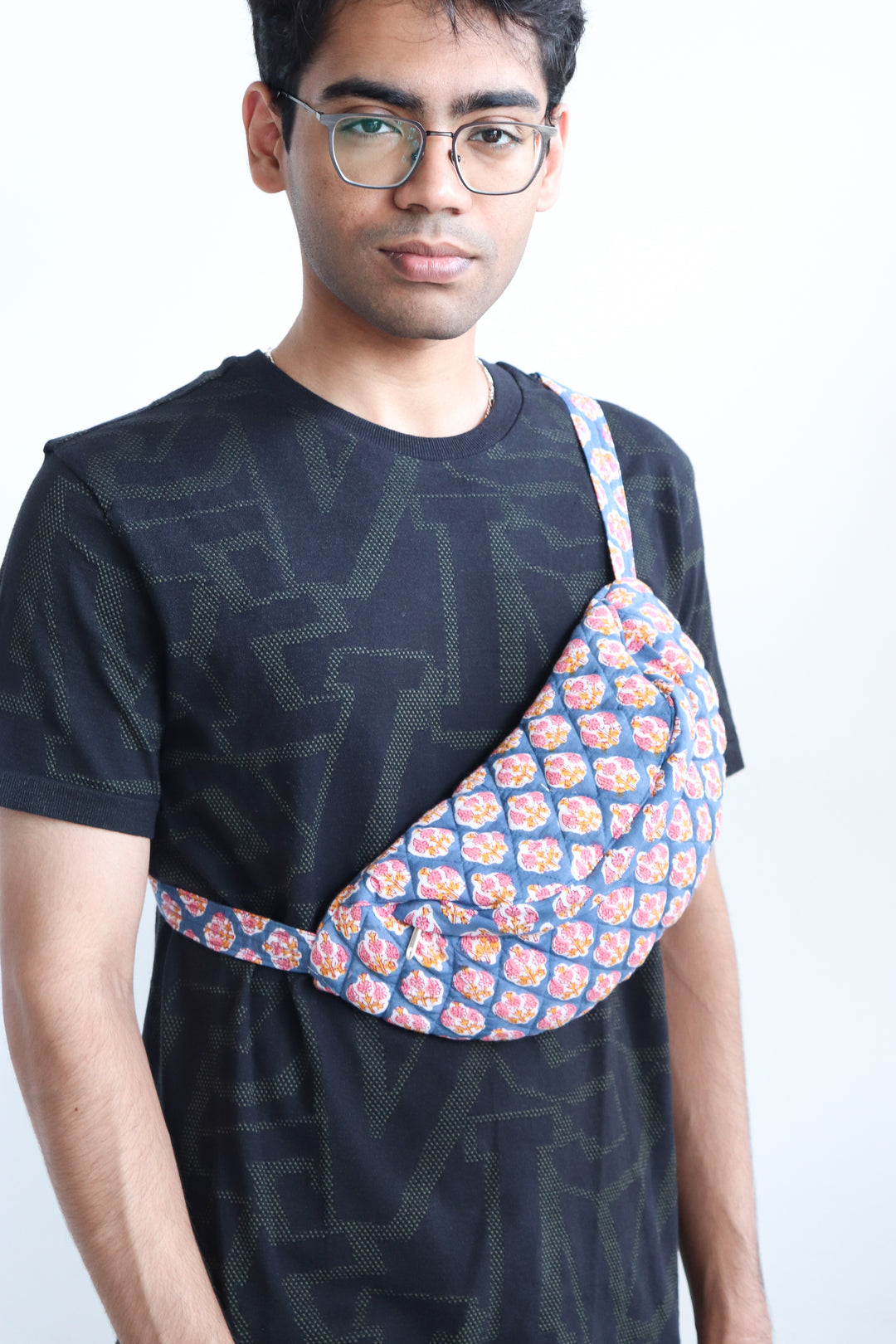 Block print belt bags - Fanny pack unisex - Dark blue booti