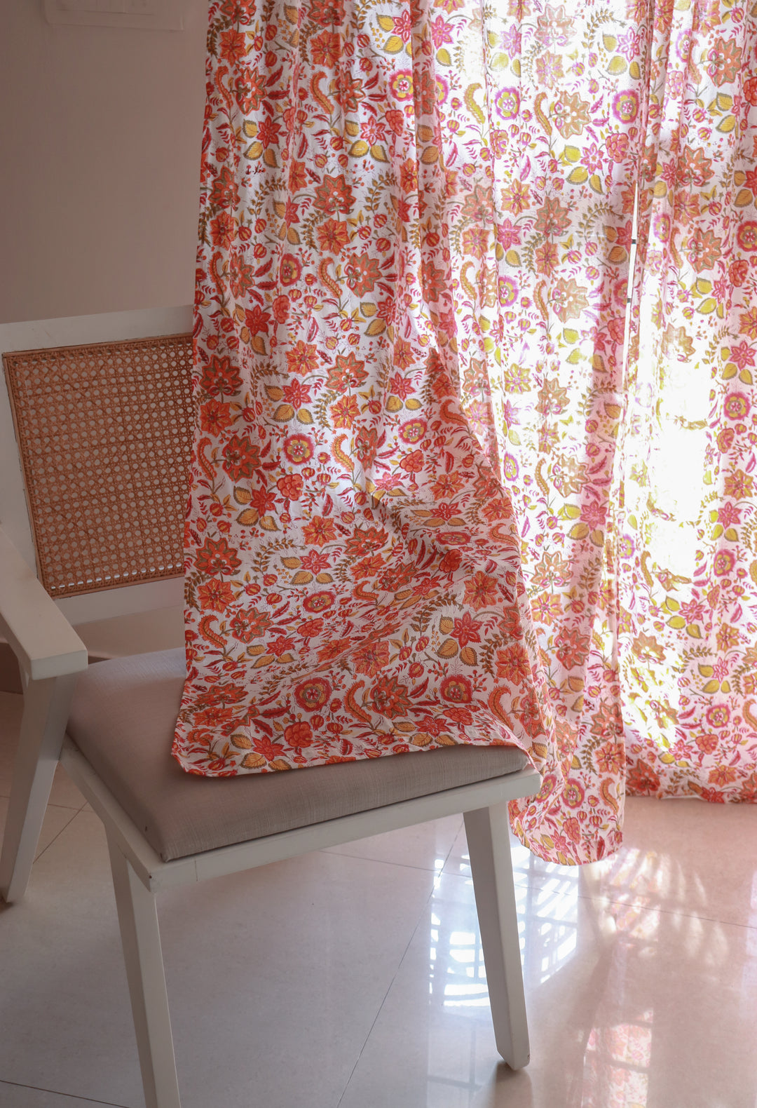 Orange blossom festive curtains - Sheer Mul curtains - Cotton voile curtains