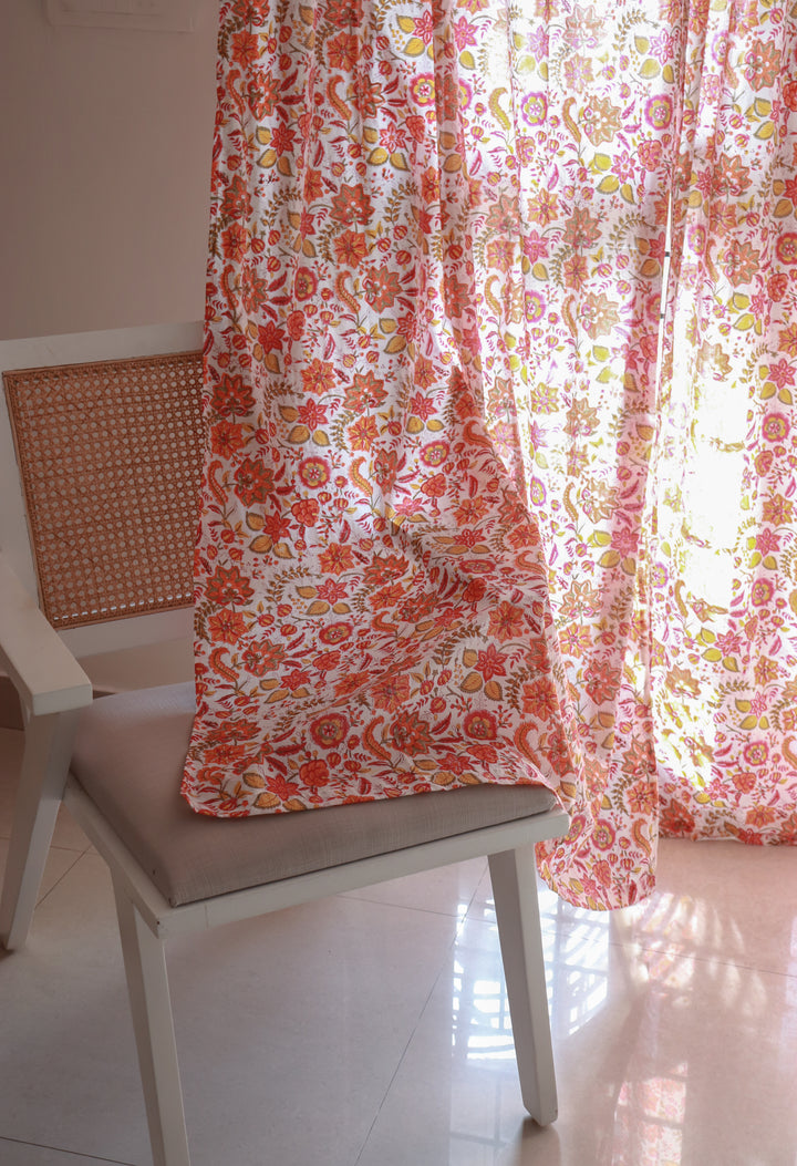 Orange blossom festive curtains - Sheer Mul curtains - Cotton voile curtains