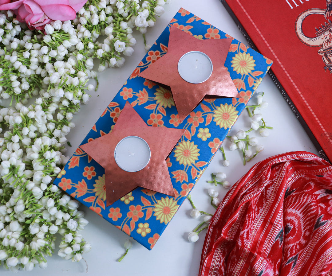 Star Set of 2 Tea light holders in a gift box - Eco friendly Diwali gifts