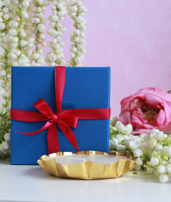 Pre order - Gold Lotus Metal Work scented candle in a gift box - Eco friendly Diwali gifts