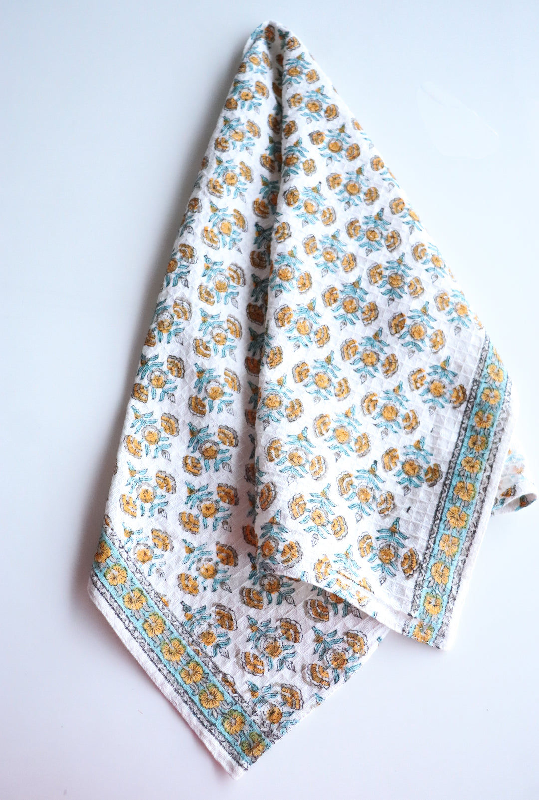 Set of 2 waffle kitchen towels - Block print dish towels - Yellow Booti