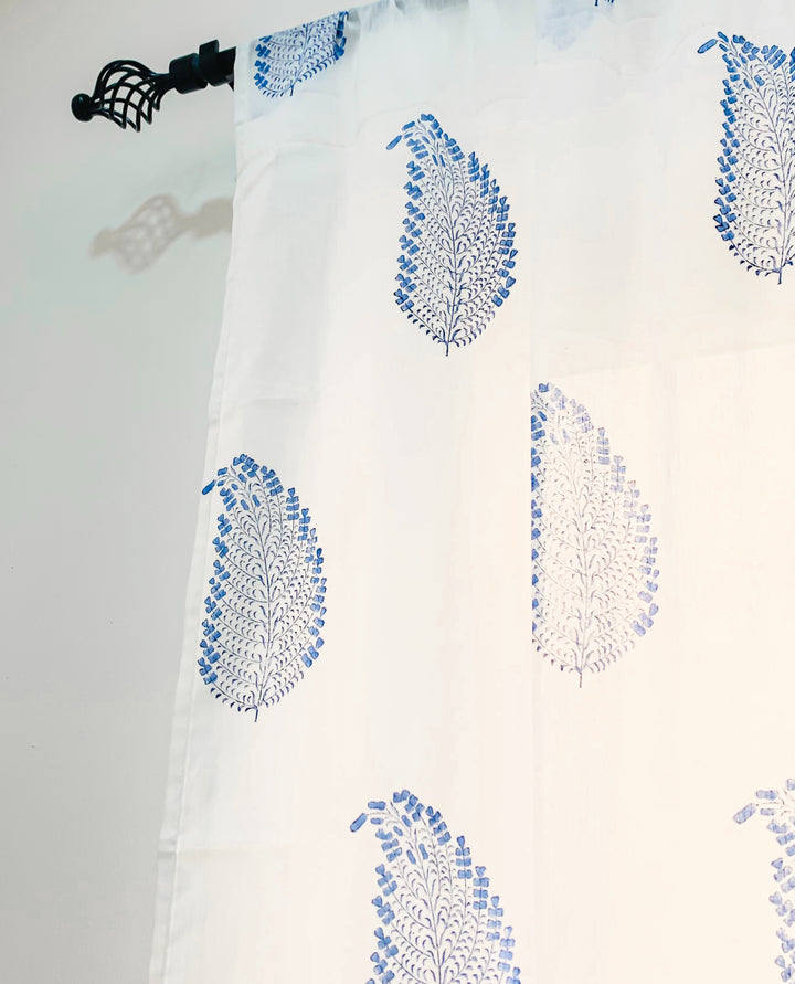Blue feather curtains - Block print sheer curtains
