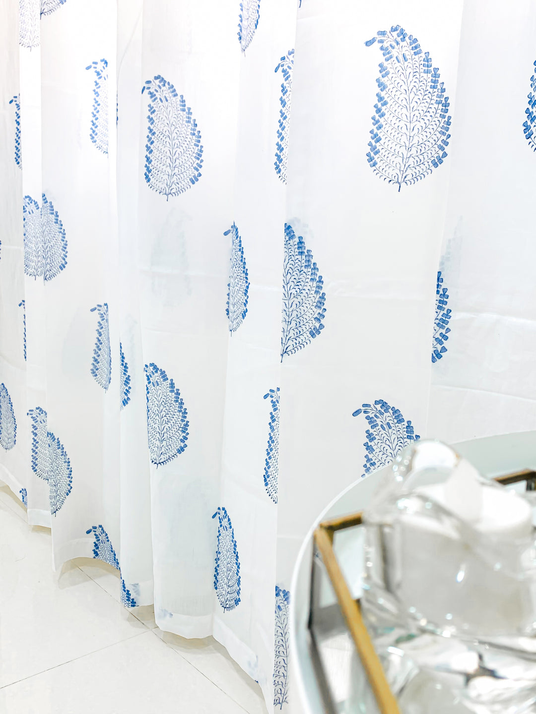 Blue feather curtains - Block print sheer curtains