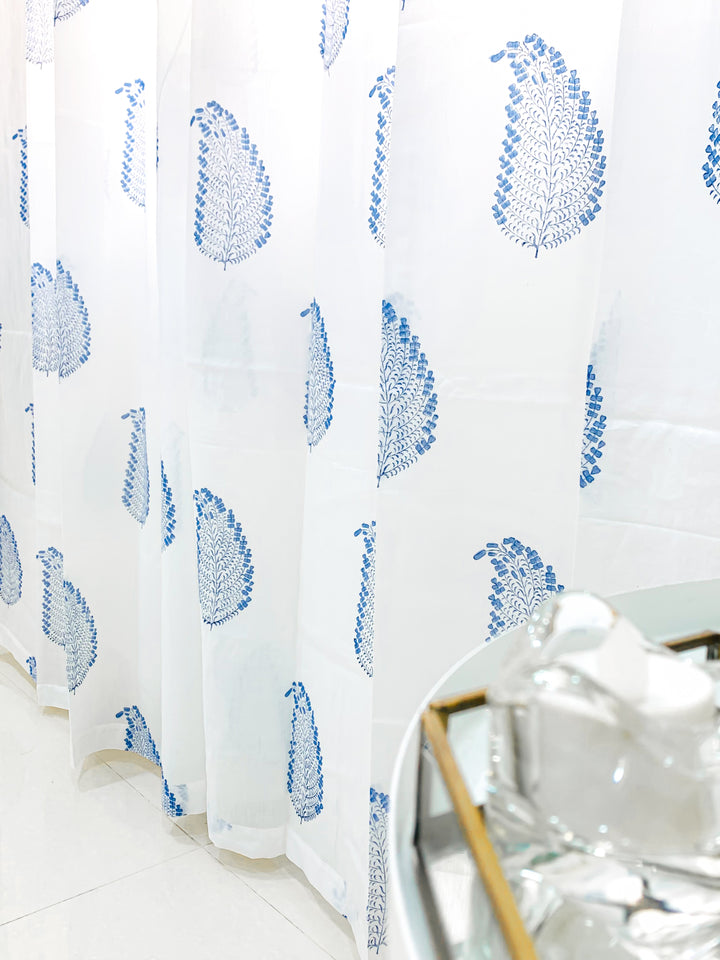 Blue feather curtains - Block print sheer curtains