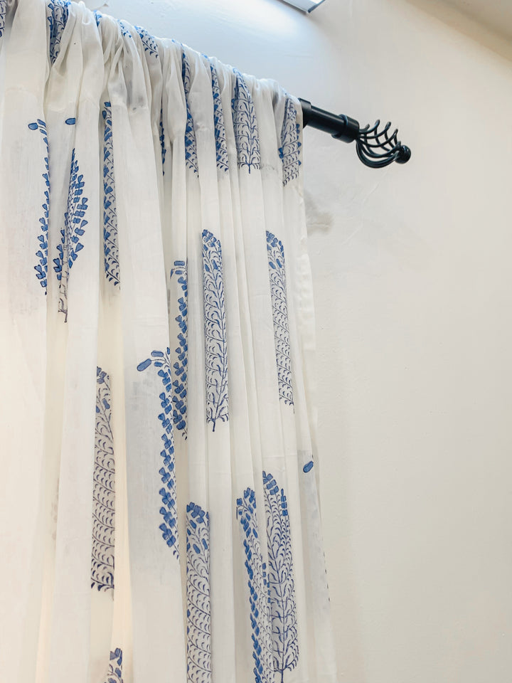 Blue feather curtains - Block print sheer curtains