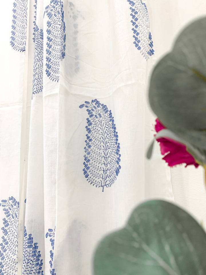 Blue feather curtains - Block print sheer curtains