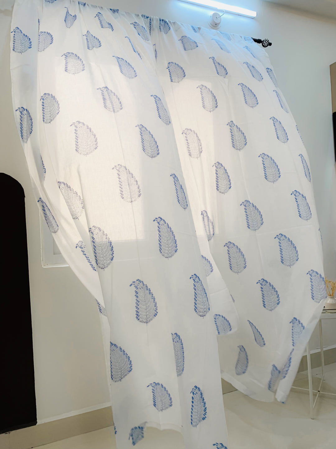 Blue feather curtains - Block print sheer curtains