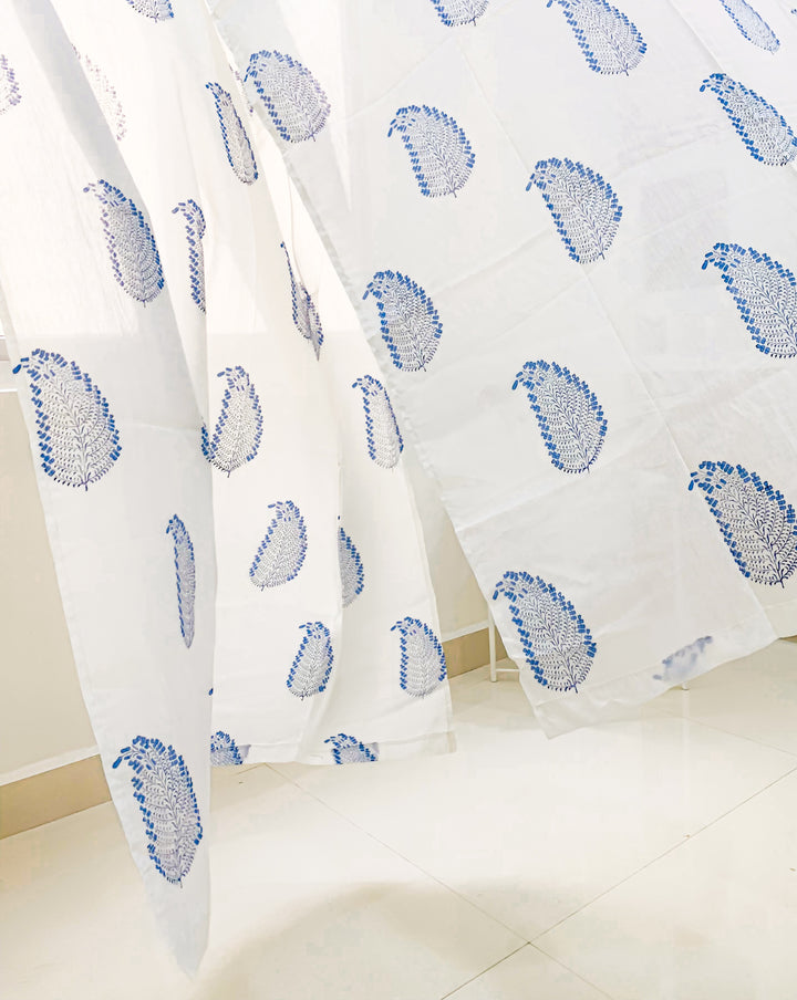 Blue feather curtains - Block print sheer curtains