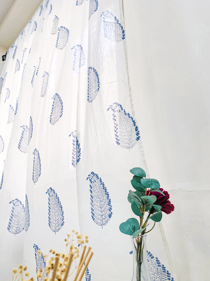 Blue feather curtains - Block print sheer curtains