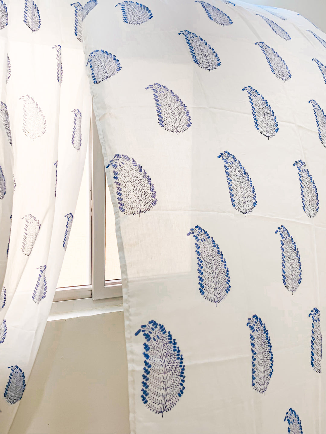 Blue feather curtains - Block print sheer curtains