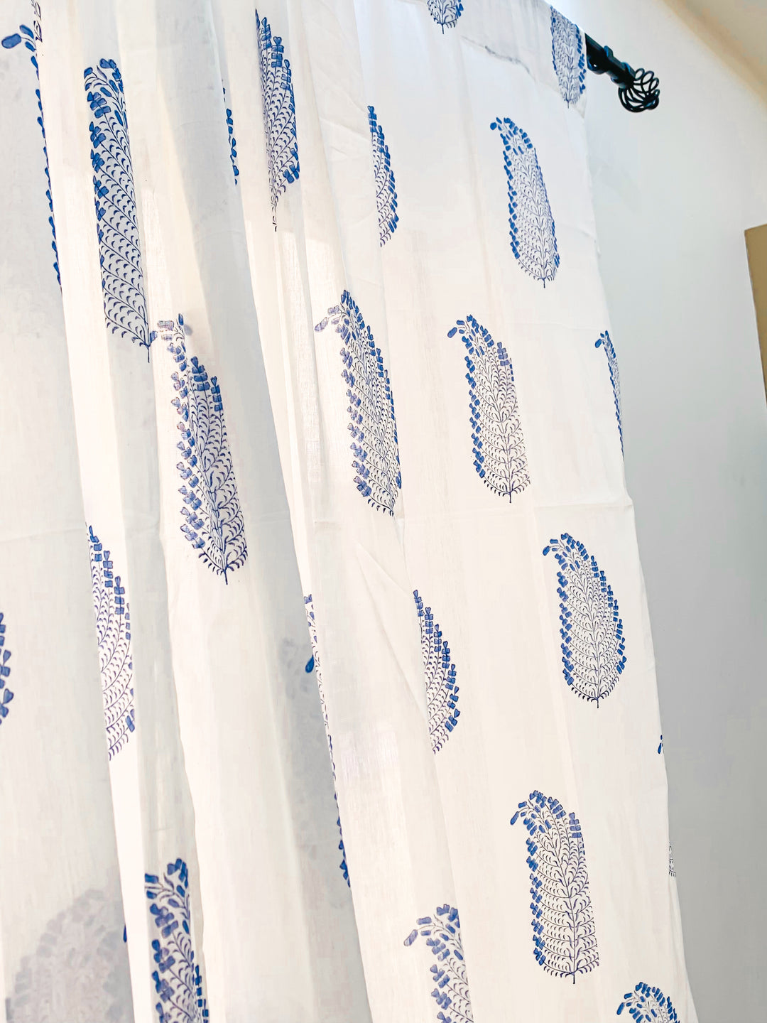 Blue feather curtains - Block print sheer curtains
