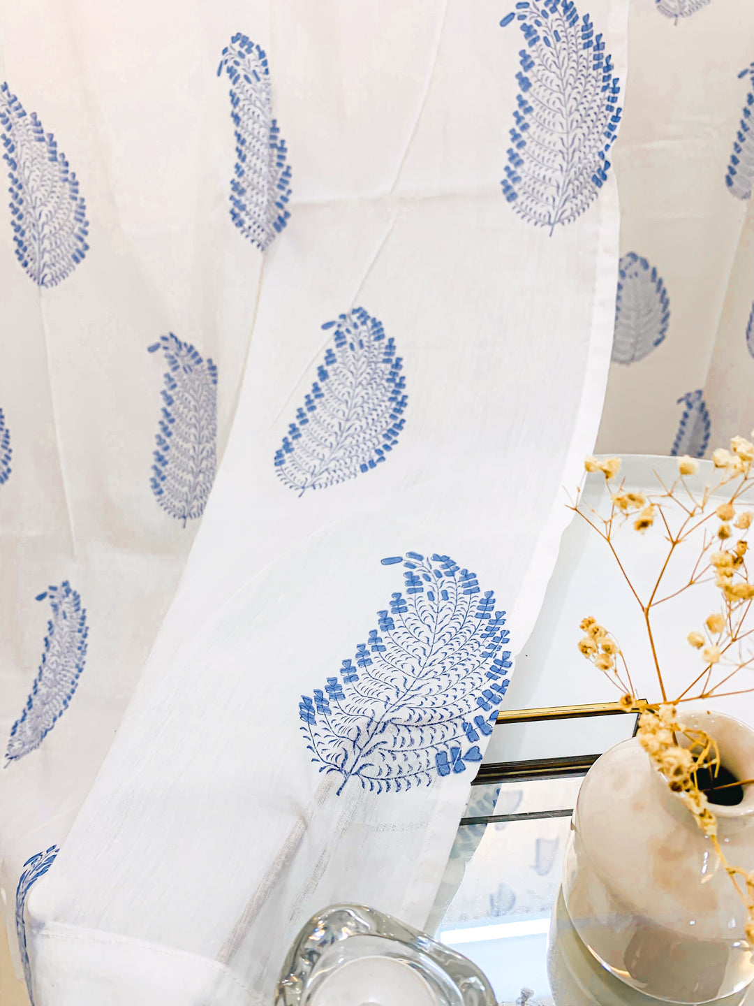 Blue feather curtains - Block print sheer curtains