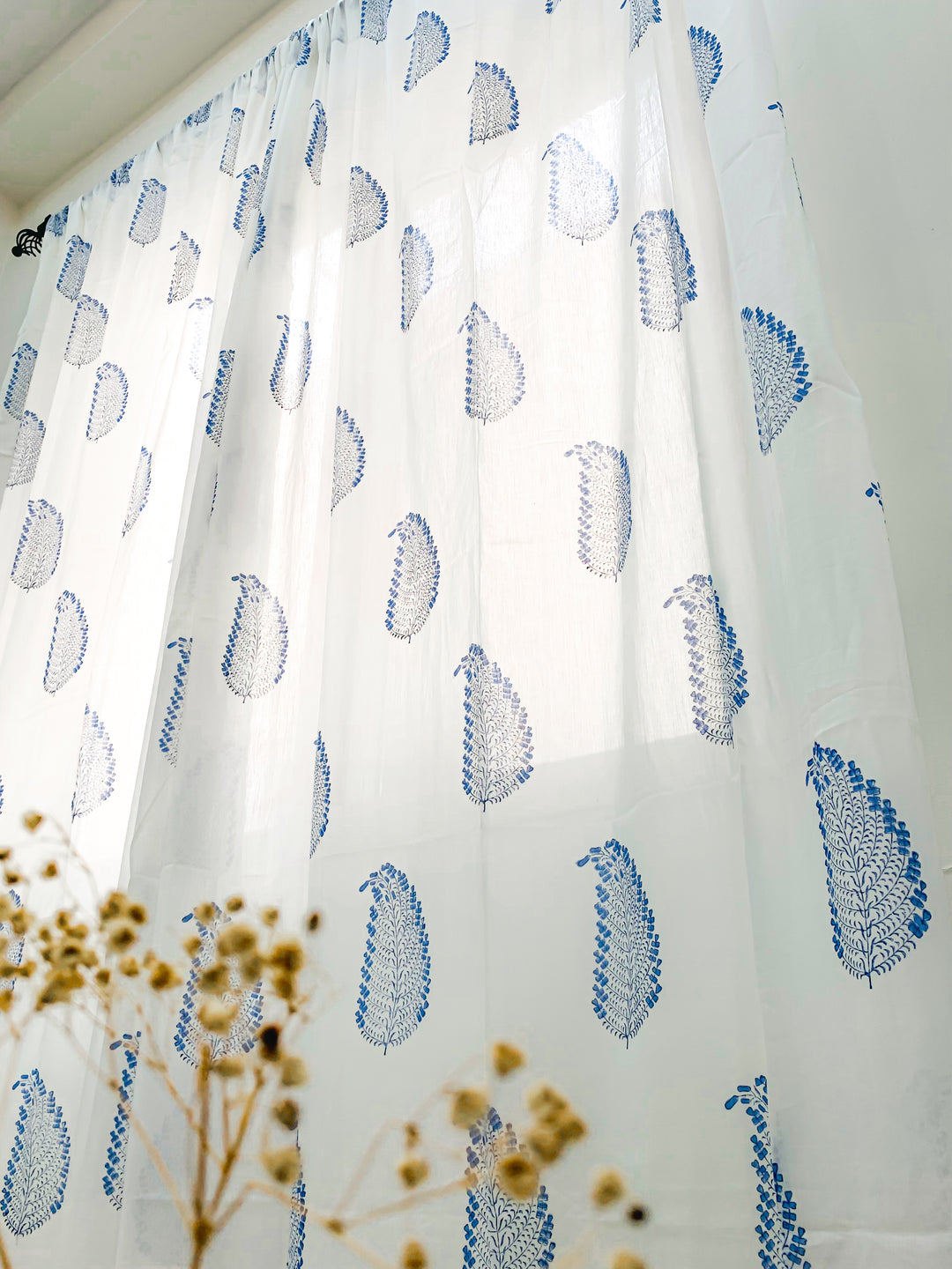 Blue feather curtains - Block print sheer curtains