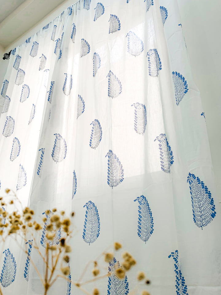 Blue feather curtains - Block print sheer curtains