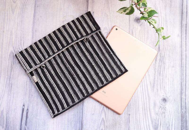Block print iPad sleeves - Tablet sleeve cover - Black Stripes