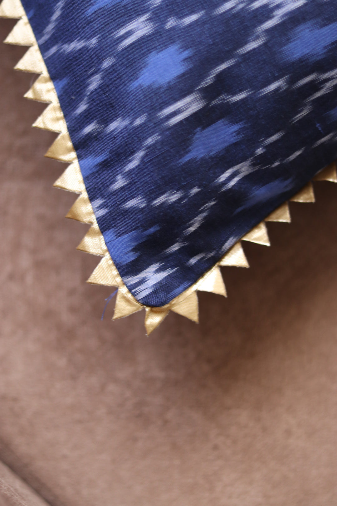 Festive handloom Ikat cushion cover - Navy Ikat cushion cover with trim - 16x16 inches