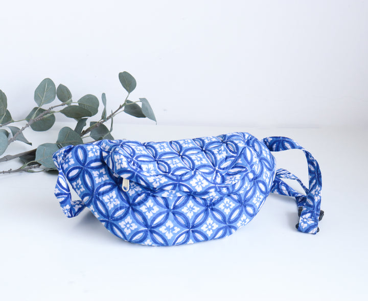 Block print belt bags - Fanny pack unisex - Blue Geometric