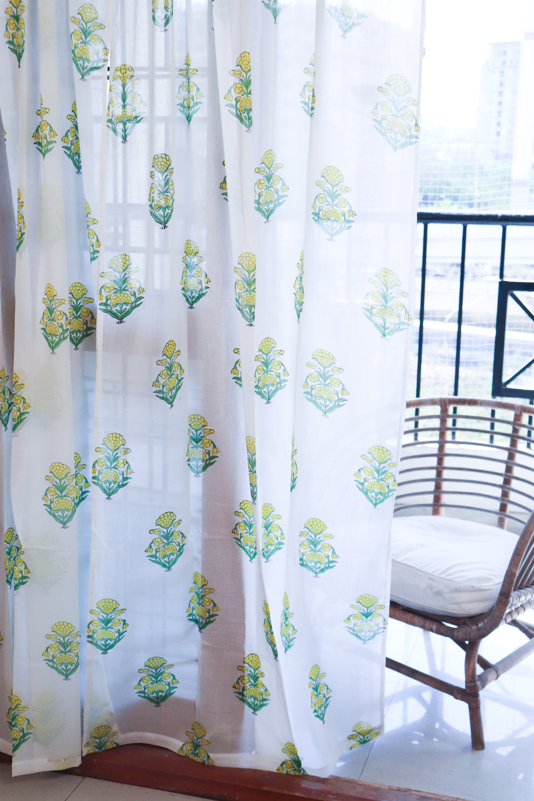 Yellow bells floral curtains - Sheer Mul curtains - Cotton voile curtains