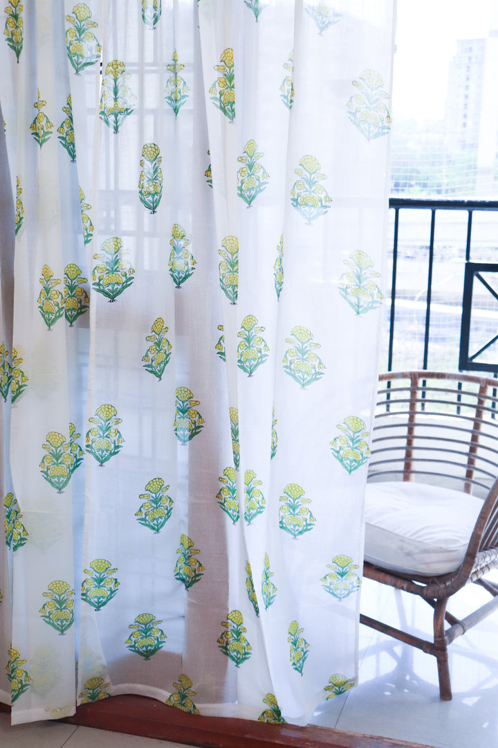Yellow bells floral curtains - Sheer Mul curtains - Cotton voile curtains