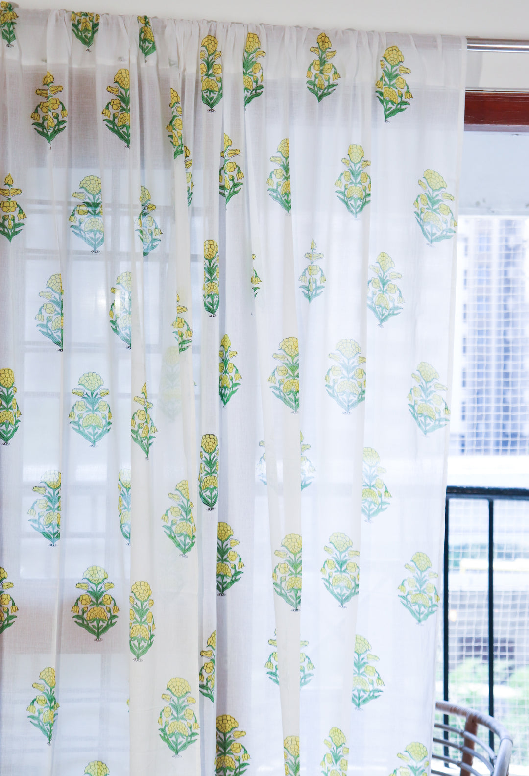Yellow bells floral curtains - Sheer Mul curtains - Cotton voile curtains
