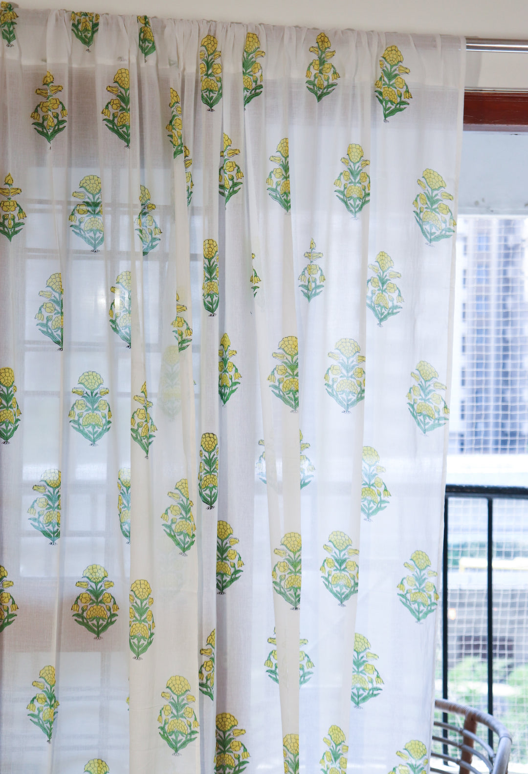 Yellow bells floral curtains - Sheer Mul curtains - Cotton voile curtains