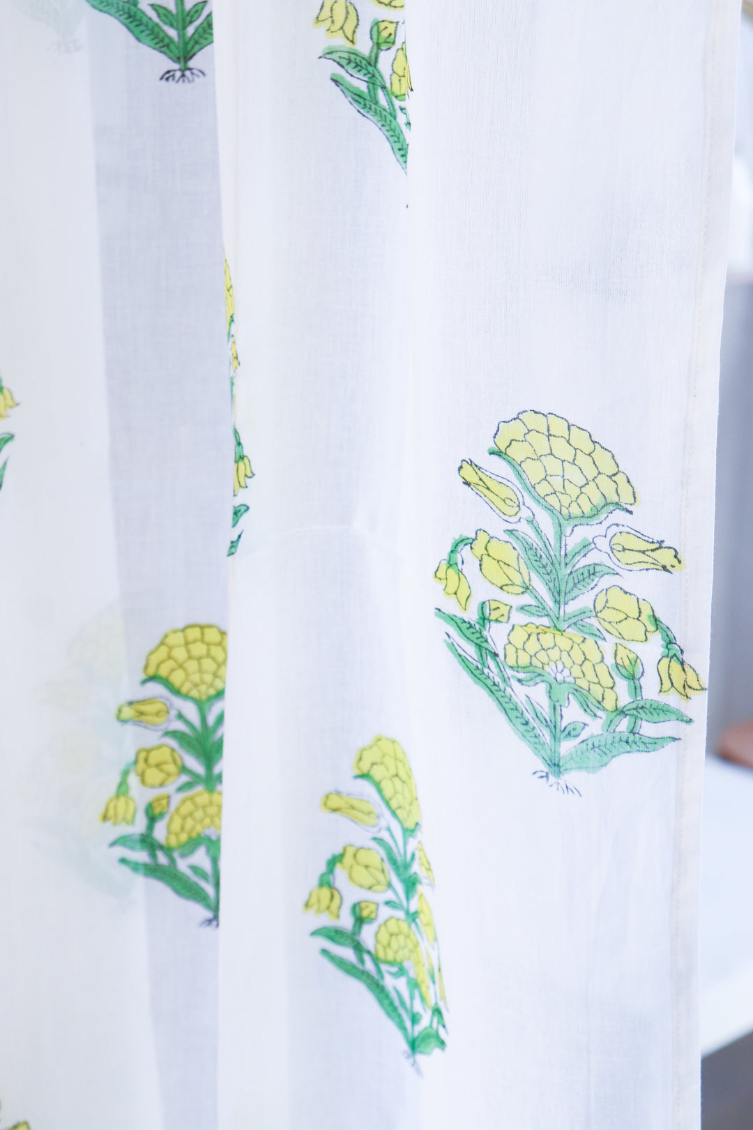 Yellow bells floral curtains - Sheer Mul curtains - Cotton voile curtains