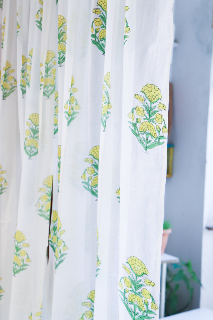 Yellow bells floral curtains - Sheer Mul curtains - Cotton voile curtains