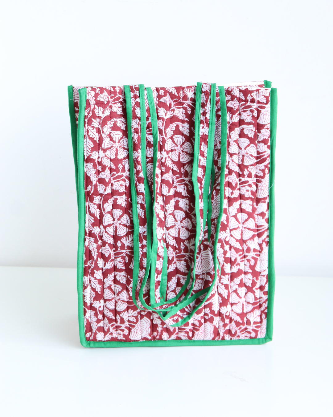 Block print tote bag - Boho quilted Reusable Shopping bag - Maroon