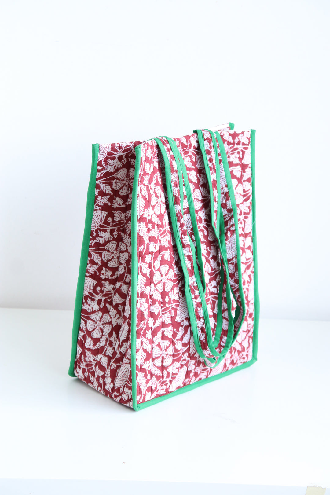 Block print tote bag - Boho quilted Reusable Shopping bag - Maroon