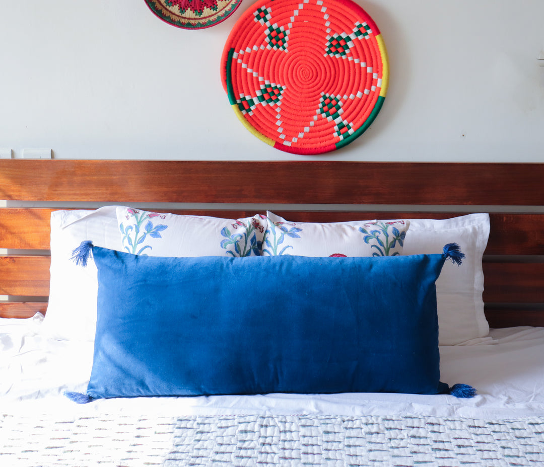 Extra Long lumbar velvet pillows - Navy Blue - 16 x 36 inches - Filler included