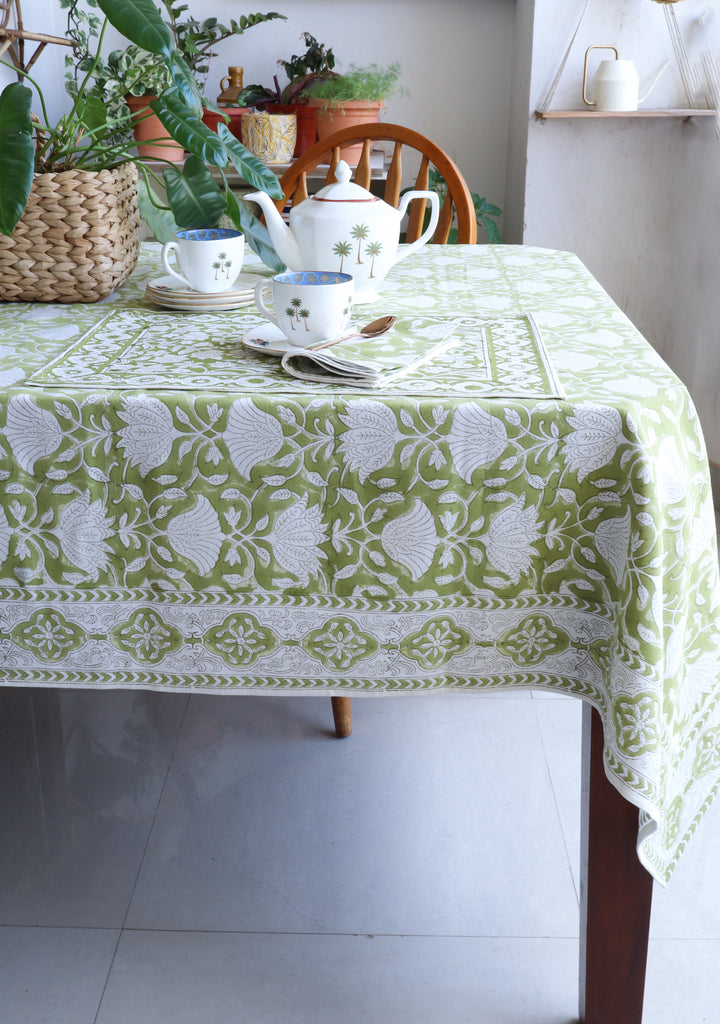 Citrus Gove tablecloth - 6 seater block print table cover - 60x90 inches - Green