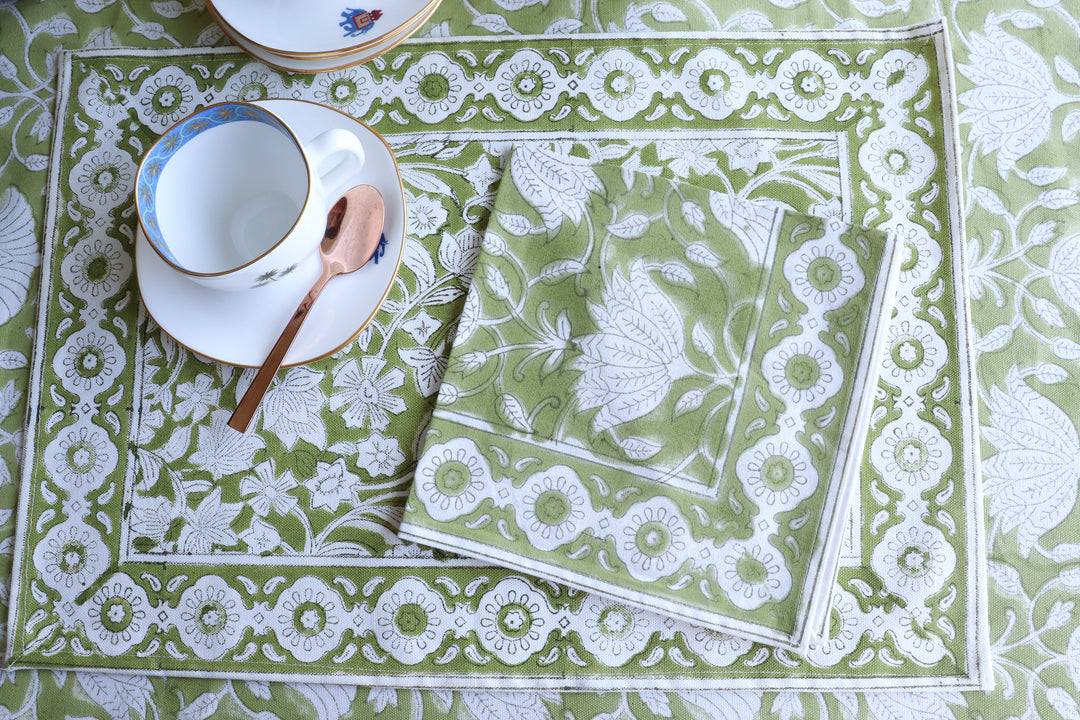 Citrus Grove Block print napkins - Dinner napkins - set of 6 napkins - Green