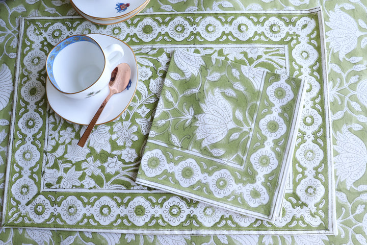 Citrus Grove Block print napkins - Dinner napkins - set of 6 napkins - Green