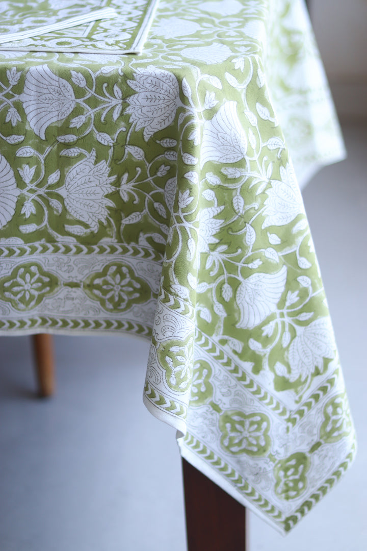 Citrus Gove tablecloth - 6 seater block print table cover - 60x90 inches - Green