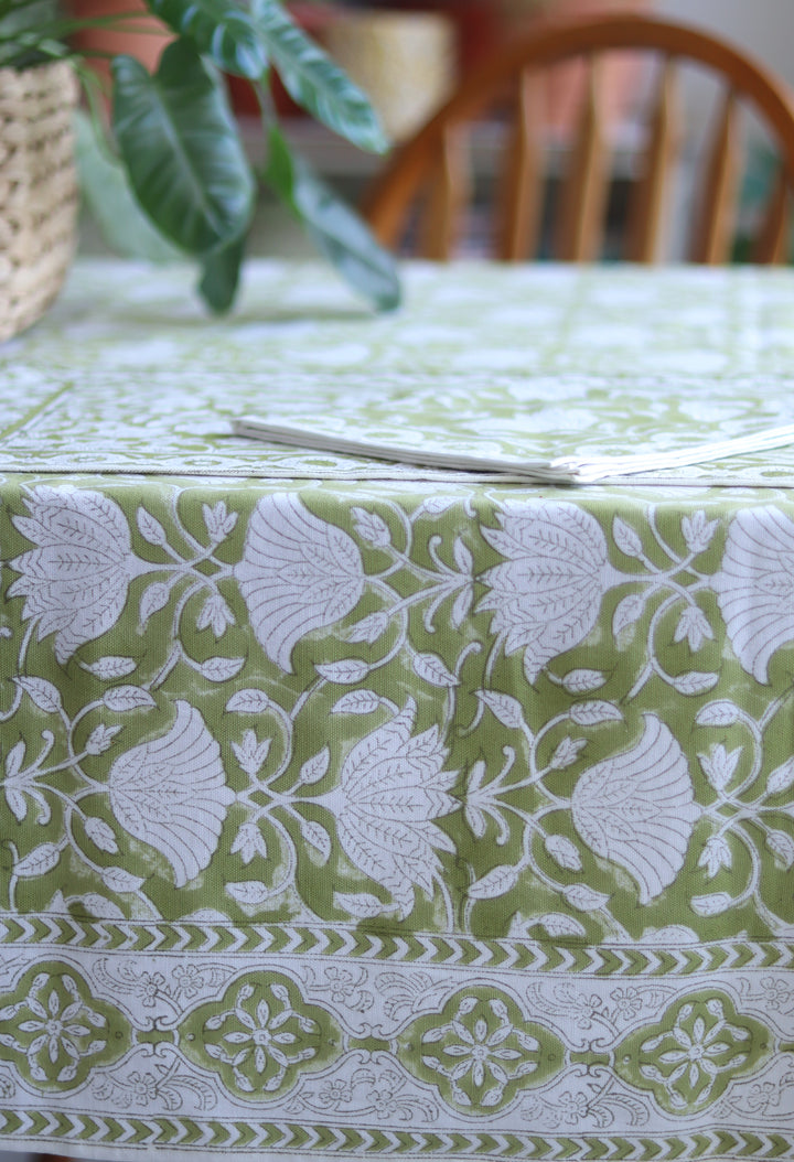 Citrus Gove tablecloth - 6 seater block print table cover - 60x90 inches - Green